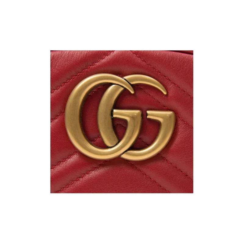 GUCCI GG Marmont Leather Sling Bag, Crossbody Bag, Fanny Pack Trumpets Women's Red-4