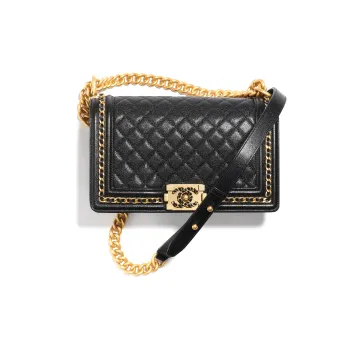 CHANEL Shiny Grain Caviar Calfskin Chain Bag, Flap Bag, Crossbody Bag Women's Black