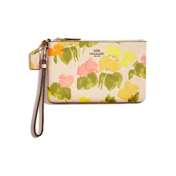 COACH Wristlet Pebbled Leather Wallets Clutches Small Size Women's Apricot