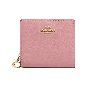 COACH Snap Wallet Pebbled Leather Card Holder Wallet Women's Cherry Blossom Pink