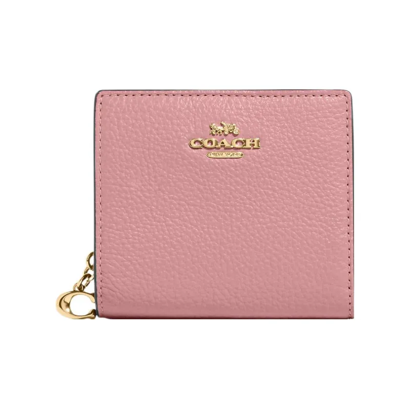 COACH Snap Wallet Pebbled Leather Card Holder Wallet Women's Cherry Blossom Pink-0