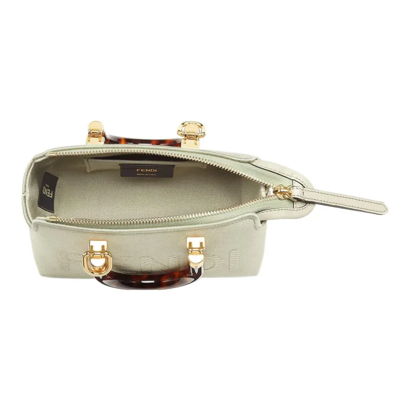 FENDI By The Way Series Cotton Cow Leather Boston Bag Handbags Shoulder Bag Crossbody Bag Mini Women's Light Green-3