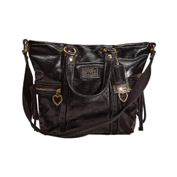 COACH POPPY Patent Leather Shoulder Bag, Crossbody Bag, Handbag Medium Size Women's Black