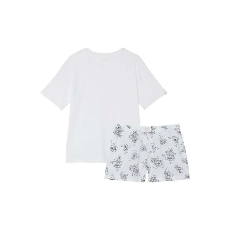 Victoria's Secret Cotton Short Tee Jama Set Pajama Set Women's White Floral Print-0