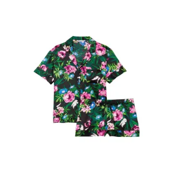 Victoria's Secret Satin Short Pajama Set Pajama Set Women's Black Floral Pattern