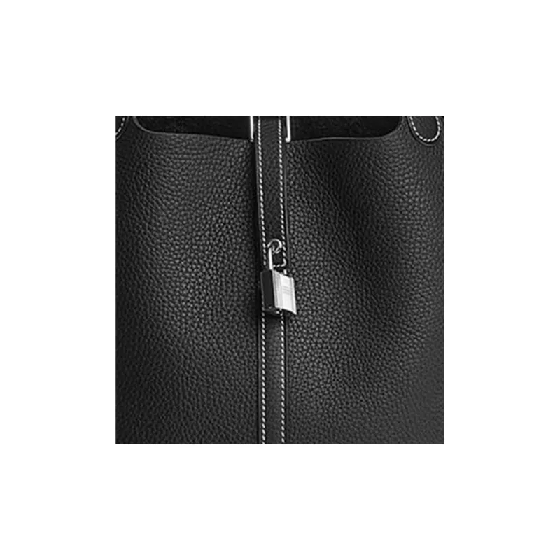 HERMES Picotin Clemence Bullock Leather Basket Bag Handbag Bucket Bag 22 Women's Noir Black-4