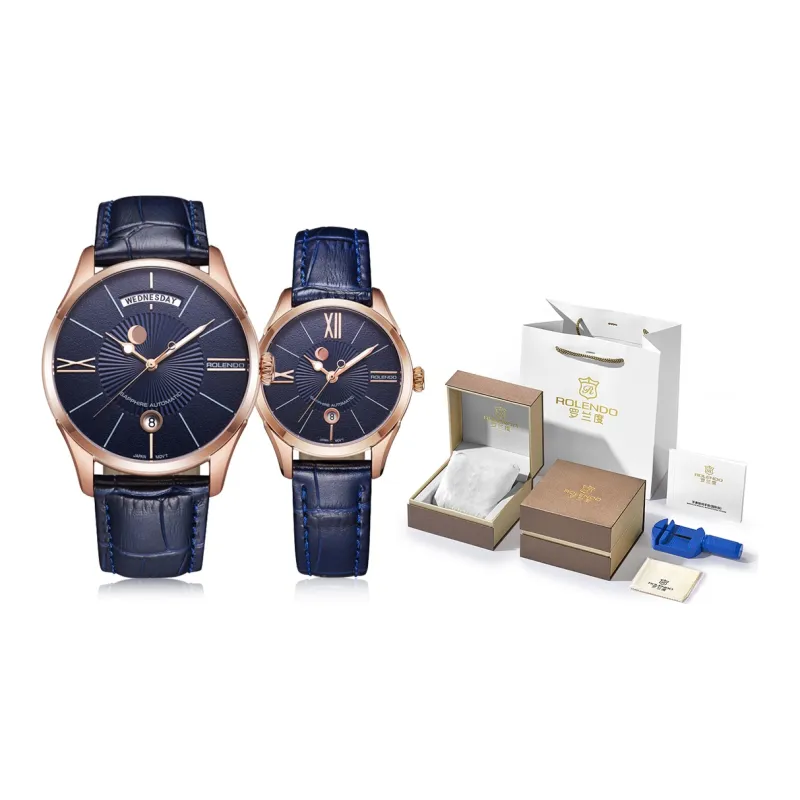 ROLENDO R Automatic Mechanical Movement Genuine Leather Strap Watch Unisex Blue Dial-12