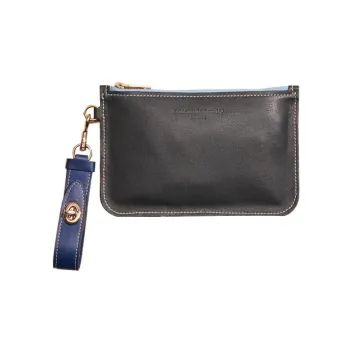 COACH Turnlock Litchi Grain Leather Wallet Card Holder Wrist Bag Clutch Small Size Women's Black/Blue Purple