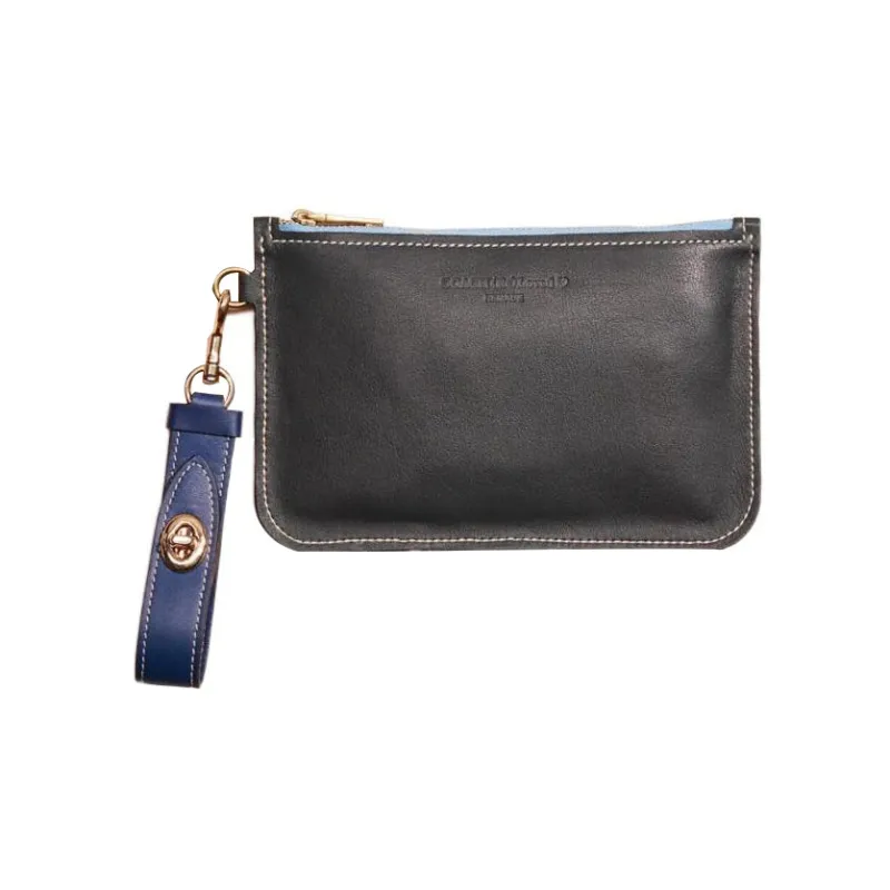 COACH Turnlock Litchi Grain Leather Wallet Card Holder Wrist Bag Clutch Small Size Women's Black/Blue Purple-0