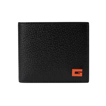 GUCCI Leather Card Holder Men's Black/Orange