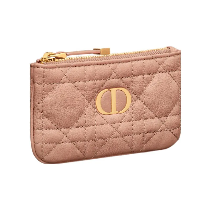 DIOR Caro Cannage Calfskin Key Pouch Women's Rose Pink-1