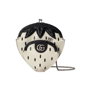 GUCCI Leather One Shoulder Crossbody Coin Purses Mini Women's White/Black