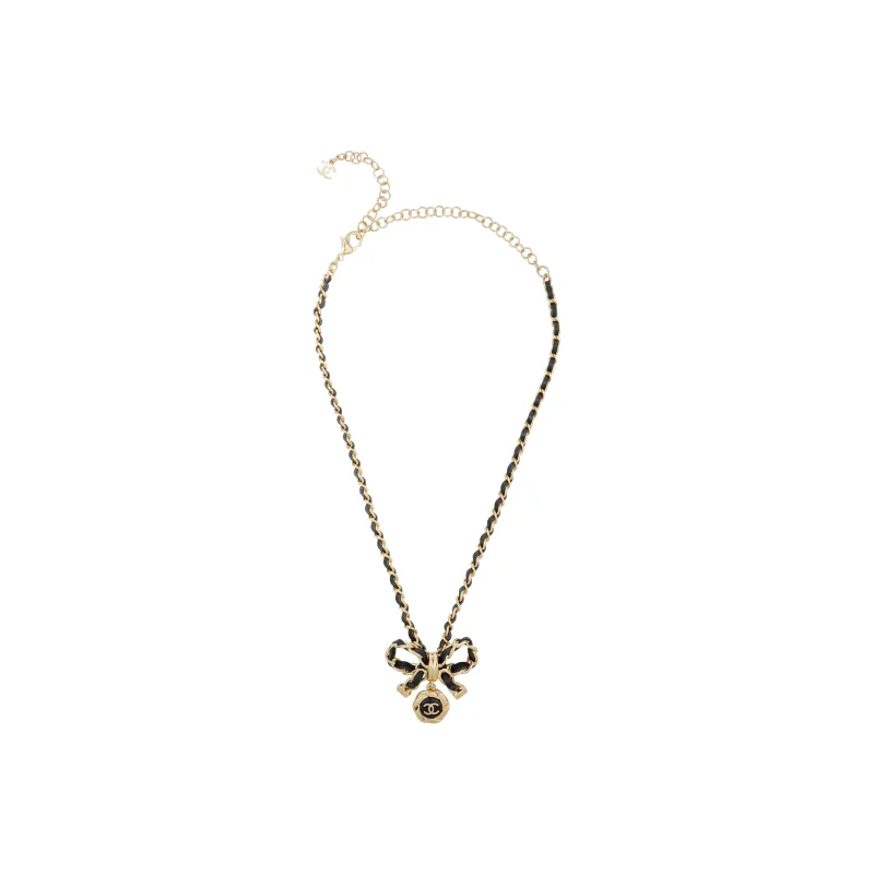 CHANEL Metal Artificial Pearl Calfskin Necklaces Women's Black Gold-1