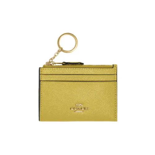 COACH Mini Id Skinny Leather Wallets Card Holders Women's Yellow Green