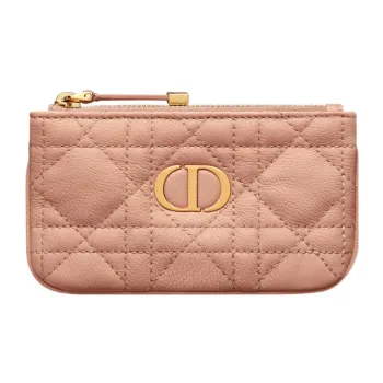 DIOR Caro Cannage Calfskin Key Pouch Women's Rose Pink