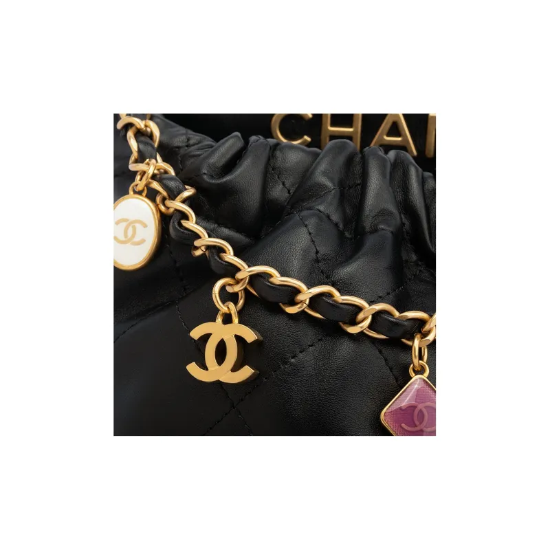 CHANEL 22Bag Lambskin Bucket Bag, Crossbody Bag, Shoulder Bag Trumpets Women's Black-6