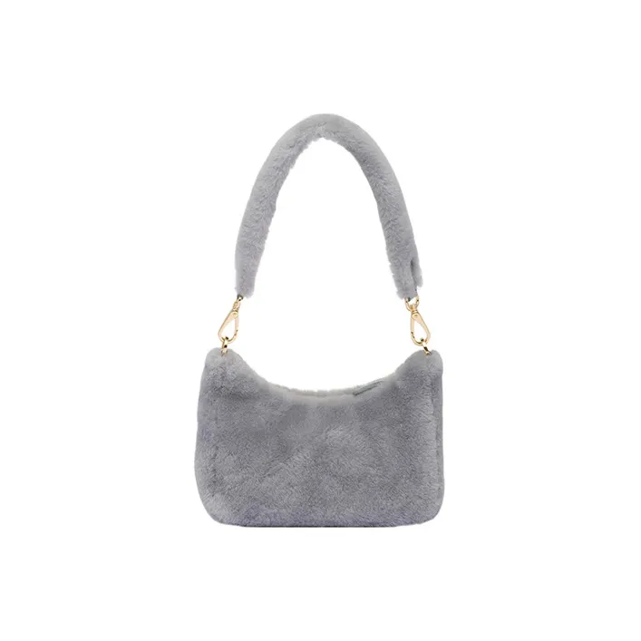 PRADA Plush Shoulder Bag, Handbag, Shoulder Bag Women's Gray-2