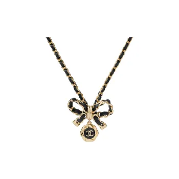 CHANEL Metal Artificial Pearl Calfskin Necklaces Women's Black Gold