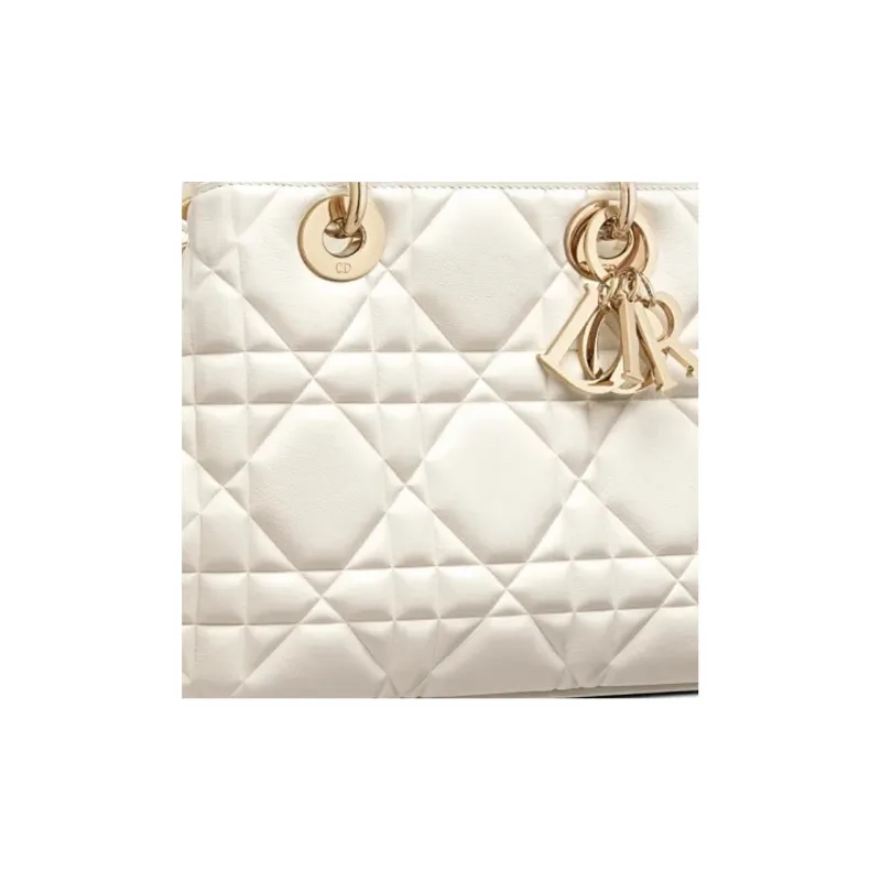 DIOR Calfskin Lady Dior Bag Shoulder Bag, Crossbody Bag, Handbag Small Size Women's White-1