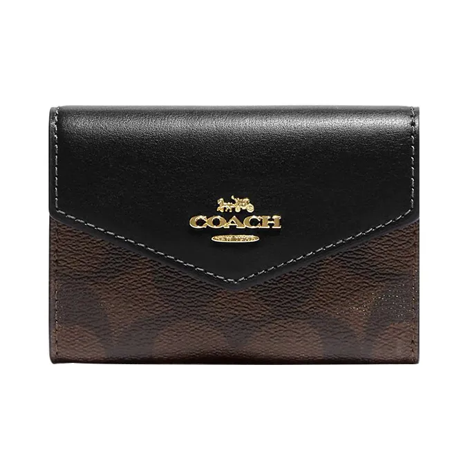 COACH Card Case Canvas With Leather Wallet, Card Holder Women's Black & Dark Brown-0