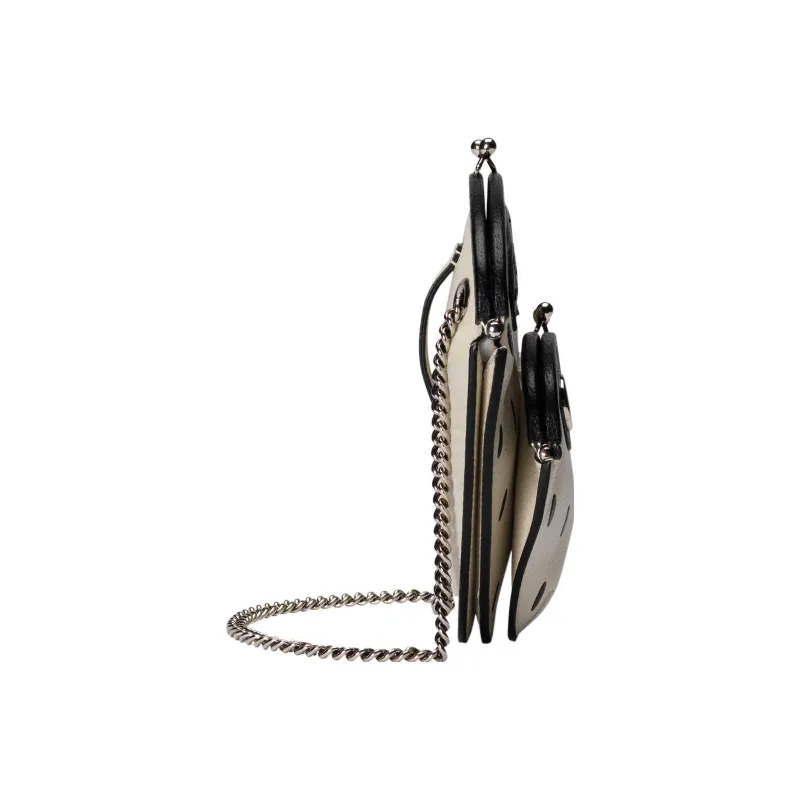 GUCCI Leather One Shoulder Crossbody Coin Purses Mini Women's White/Black-3