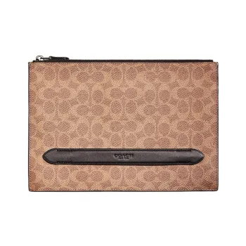 COACH Manhattan Coated Canvas With Calfskin Detail Wallets Clutches Large Size Women's Khaki