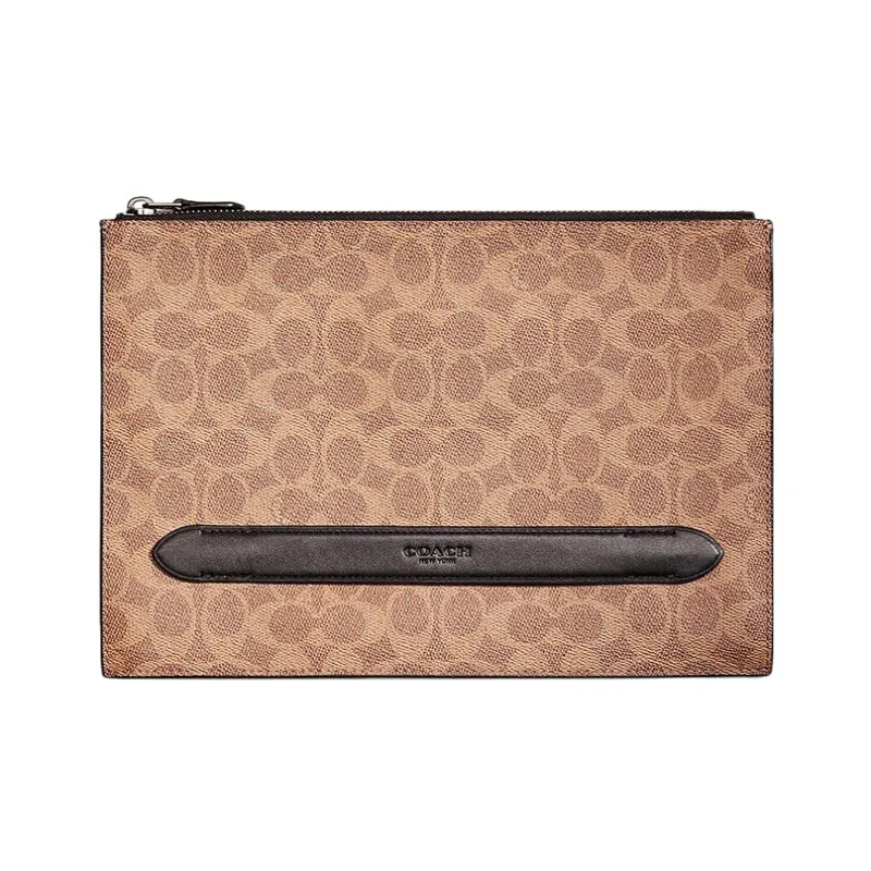COACH Manhattan Coated Canvas With Calfskin Detail Wallets Clutches Large Size Women's Khaki-0