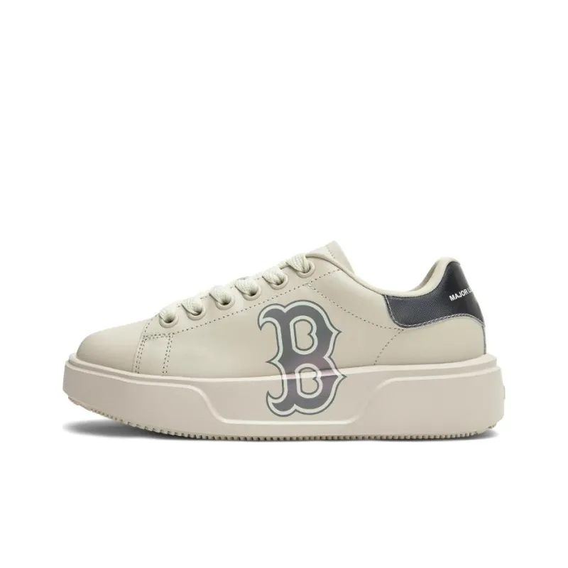 MLB Chunky Classic Boston Red Sox Anti Slip Wear Resistant Low Top Skateboard Shoes Unisex Cream Gray-0