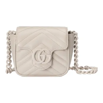 GUCCI GG Marmont Leather Small Square Camera Bag One Shoulder Crossbody Fanny Pack Women's White