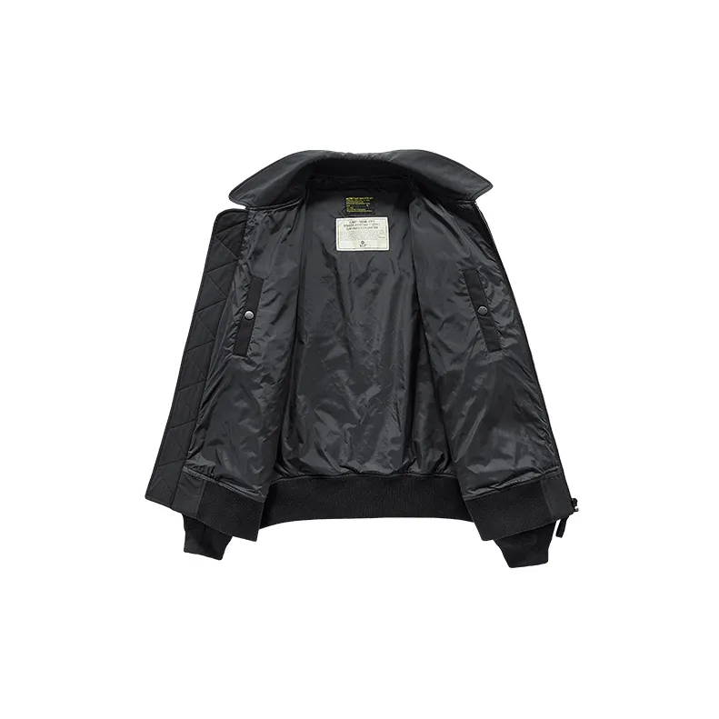 VIP Hook and Loop Embroidered Badge Workwear Lapel Coat Pilot Jacket Unisex Black-2
