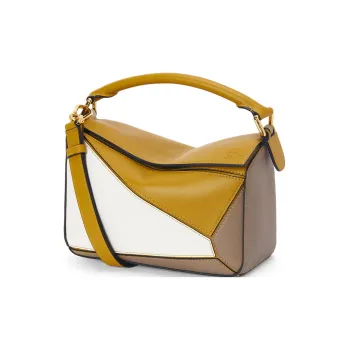 LOEWE Puzzle Calfskin Puzzle Bag Crossbody Bag Small Size Women's Yellow White Multicolor