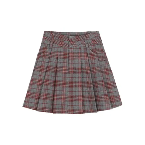 SEVEN FOUR LEE Casual Short Skirts Women's Red Plaid