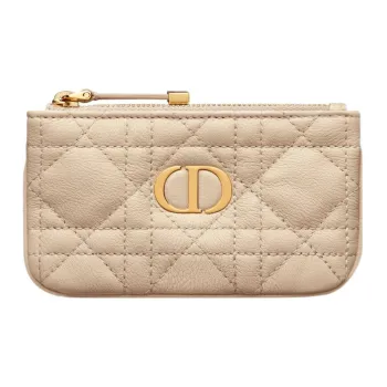 DIOR Caro Cannage Calfskin Key Pouch Women's Sand