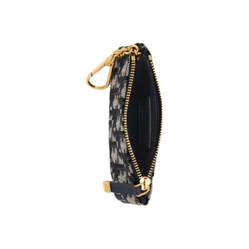 DIOR Travel Fabric Oblique Jacquard Fabric Key Pouch Women's Blue-2