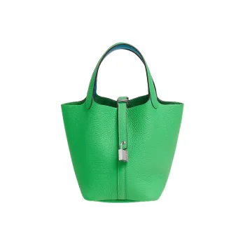 HERMES Picotin Lock Taurillon Clemence Leather Basket Bag Handbag Bucket Bag 18 Women's Comics Green/Frida Blue
