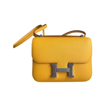 HERMES Constance Leather Shoulder Bag Crossbody Bag Mini Women's Amber Yellow/Lipstick Pink
