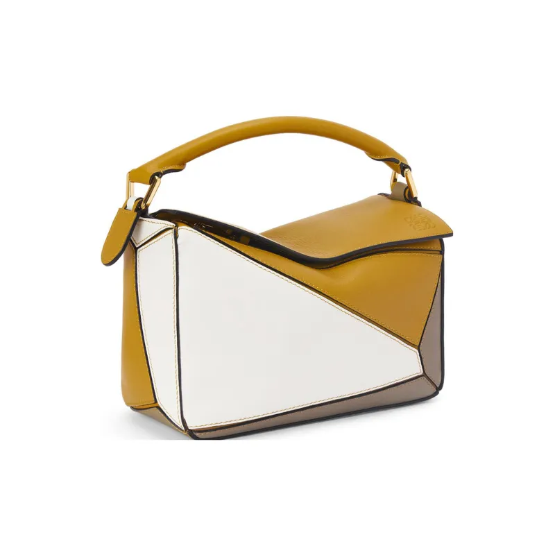 LOEWE Puzzle Calfskin Puzzle Bag Crossbody Bag Small Size Women's Yellow White Multicolor-1
