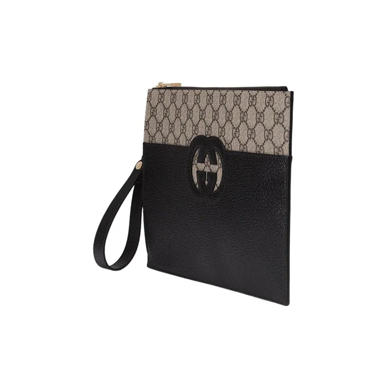 GUCCI Canvas With Leather Clutch Men's Black-1