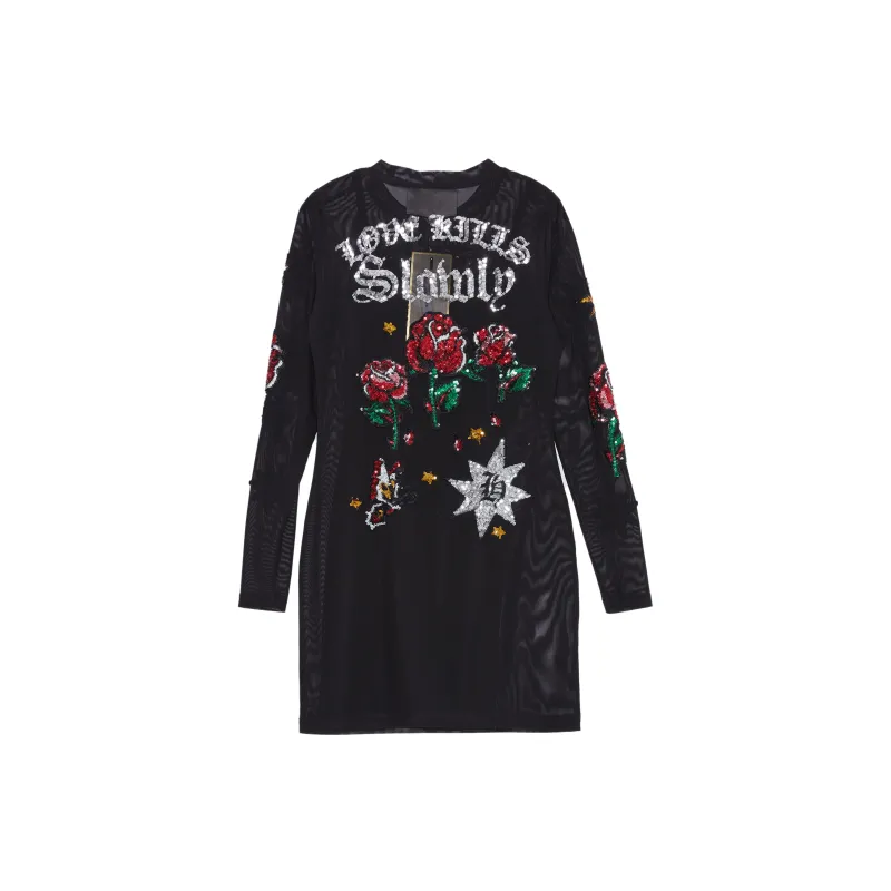 Ed Hardy Long Sleeved Dresses Women's Black E1PAW137-1