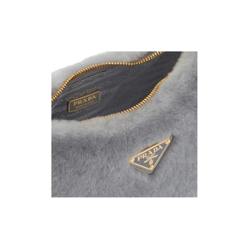 PRADA Plush Shoulder Bag, Handbag, Shoulder Bag Women's Gray-5