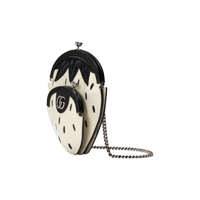 GUCCI Leather One Shoulder Crossbody Coin Purses Mini Women's White/Black-1