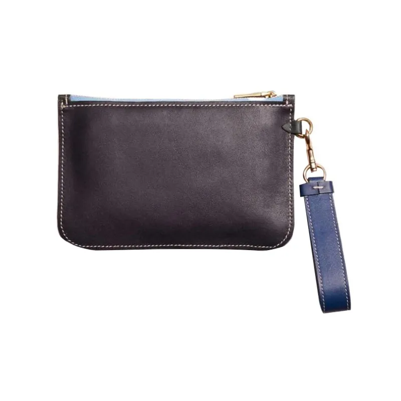 COACH Turnlock Litchi Grain Leather Wallet Card Holder Wrist Bag Clutch Small Size Women's Black/Blue Purple-1