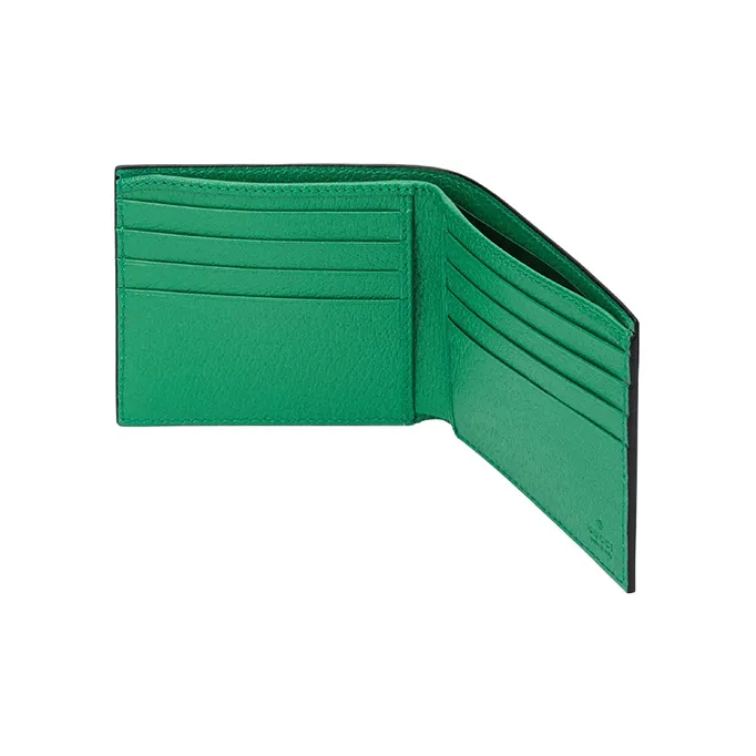 GUCCI Leather Card Holder Men's Black/Green-4