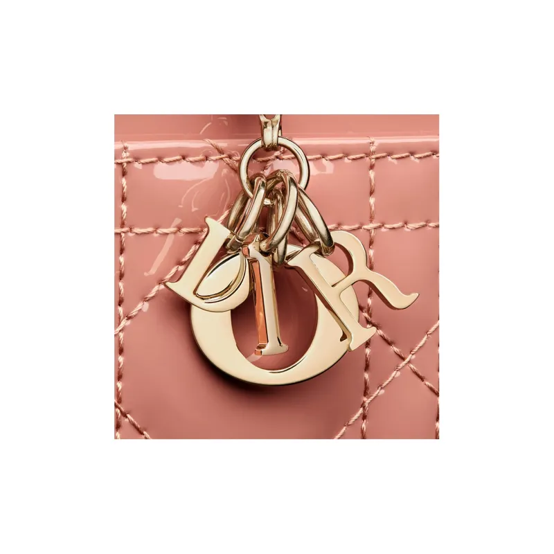 DIOR Lady Dior Patent Leather Calfskin Money Clip Card Holder Card Case Women's Elegant Pink-3