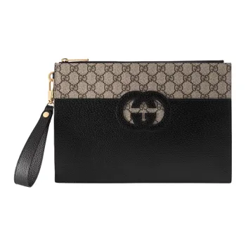 GUCCI Canvas With Leather Clutch Men's Black