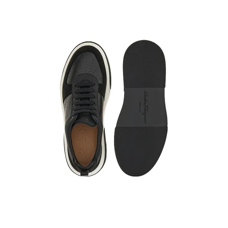 FERRAGAMO Leather-suede Low-top Sneakers-4