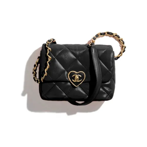 CHANEL Lambskin Flap Bag With Zip Closure Shoulder Bag Crossbody Bag Mini Women's Black