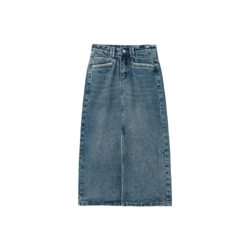 QYPRF Denim Long Skirts Women's Vintage Blue