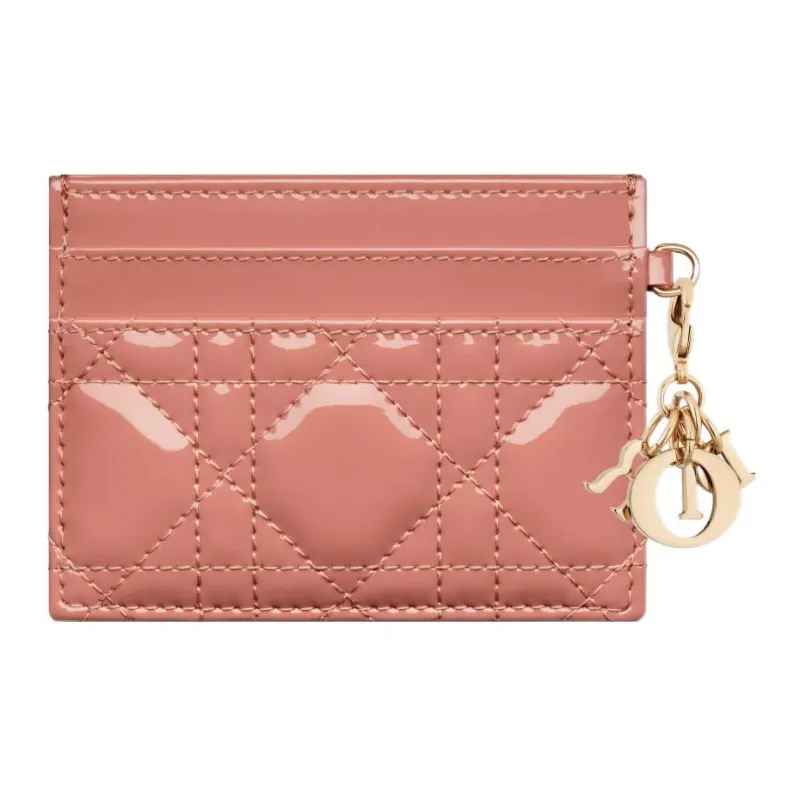 DIOR Lady Dior Patent Leather Calfskin Money Clip Card Holder Card Case Women's Elegant Pink-2