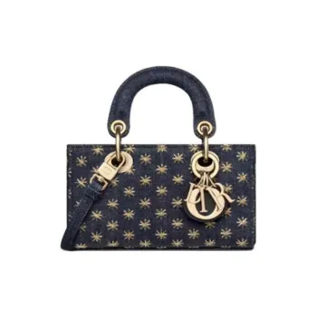 DIOR Lady D-JOY Denim Fabric Daisie Bag Shoulder Bag Crossbody Bag Handbag Extra Mini Women's Blue